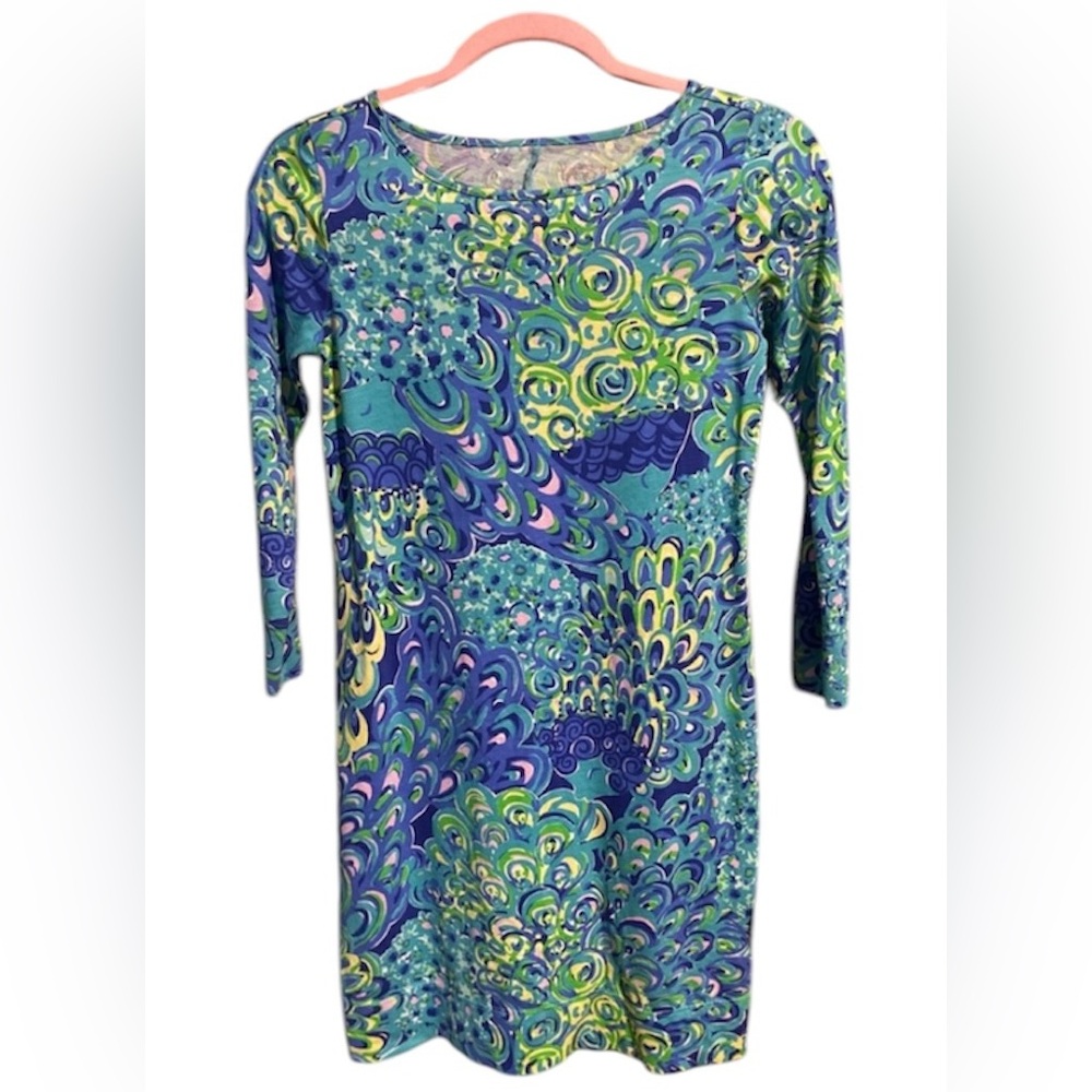 Lilly Pulitzer cotton long sleeve dress size XXS peacock design colorful